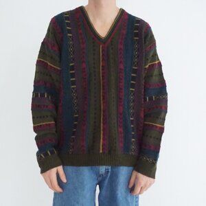 Vintage Hyde Park Multicolor Wool Knit Sweater Eclectic Grandpa Cabincore L